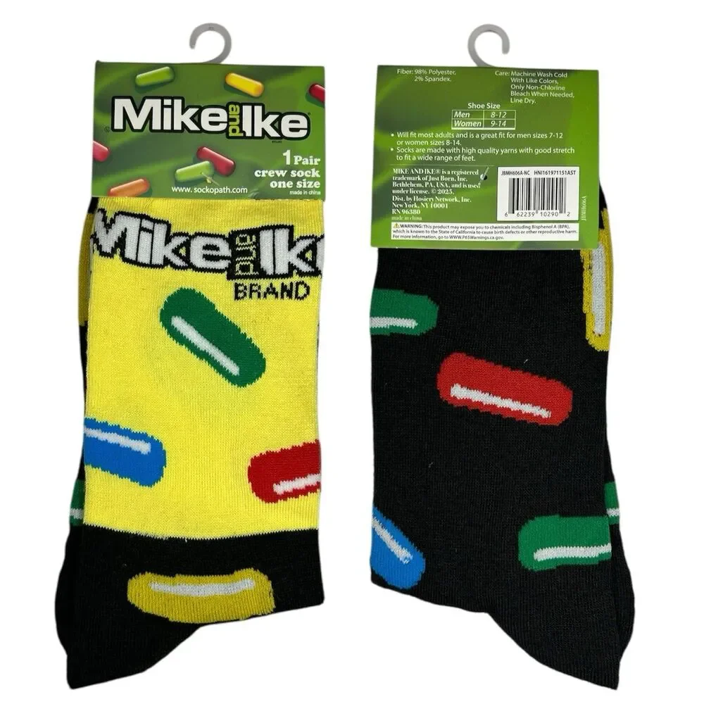 1x Mike and Ike Candy Novelty Crew Socks Adult Set One Size
